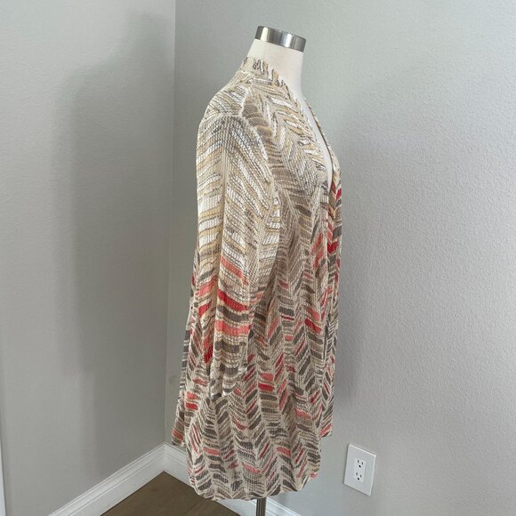 Nic+Zoe Plus 2X Boho Chevron Knit Linen Blend Open Cardigan Earth Tones - Picture 3 of 11